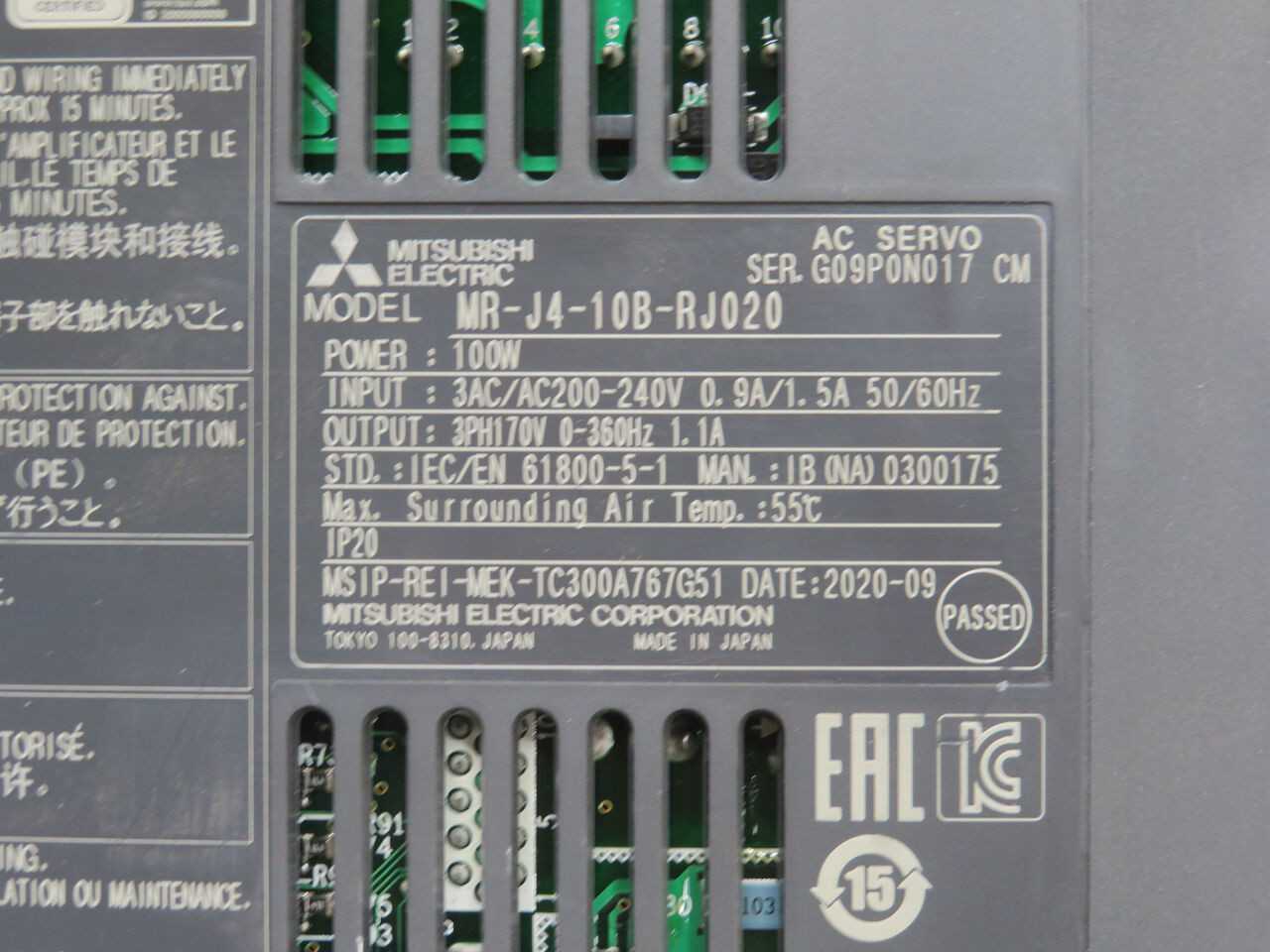 MITSUBISHI MR-J4-10B-RJ020 AC SERVO DRIVE T245406 - SERVO
