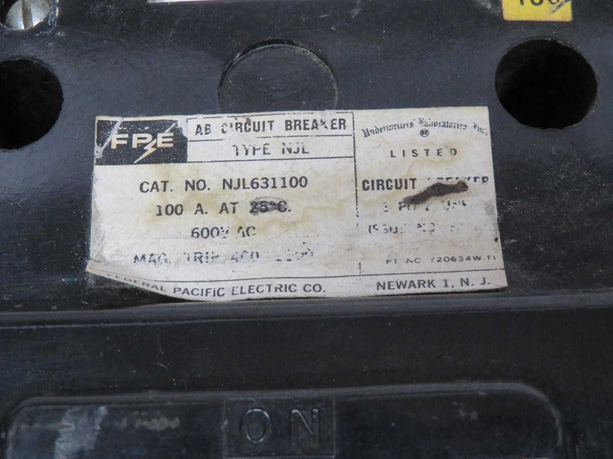 FPE NJL631100 TYPE NJL AB CIRCUIT BREAKER 100 AMP 600 VAC T195421 - CIRCUIT BREAKERS