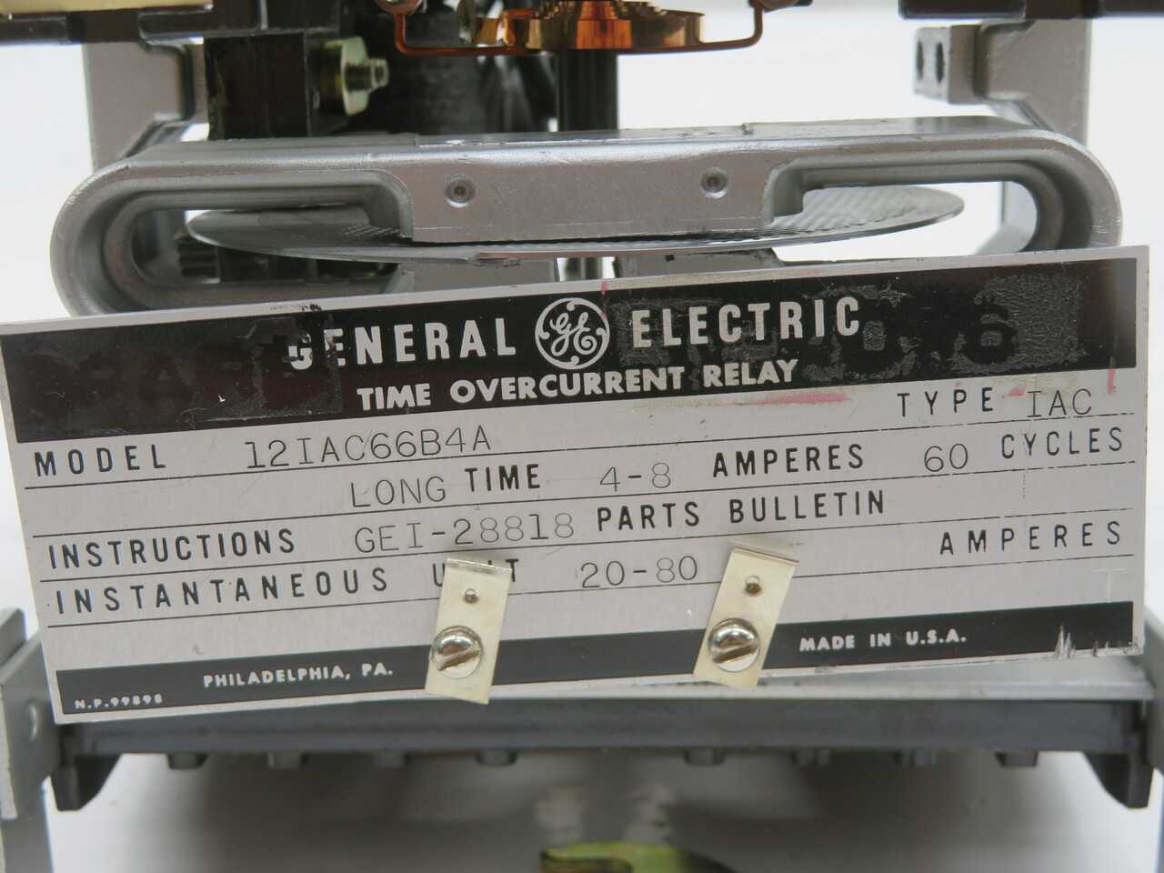 GE 12IAC66B4A TIME OVERCURRENT RELAY T211679 - ELECTRICAL COMPONENTS