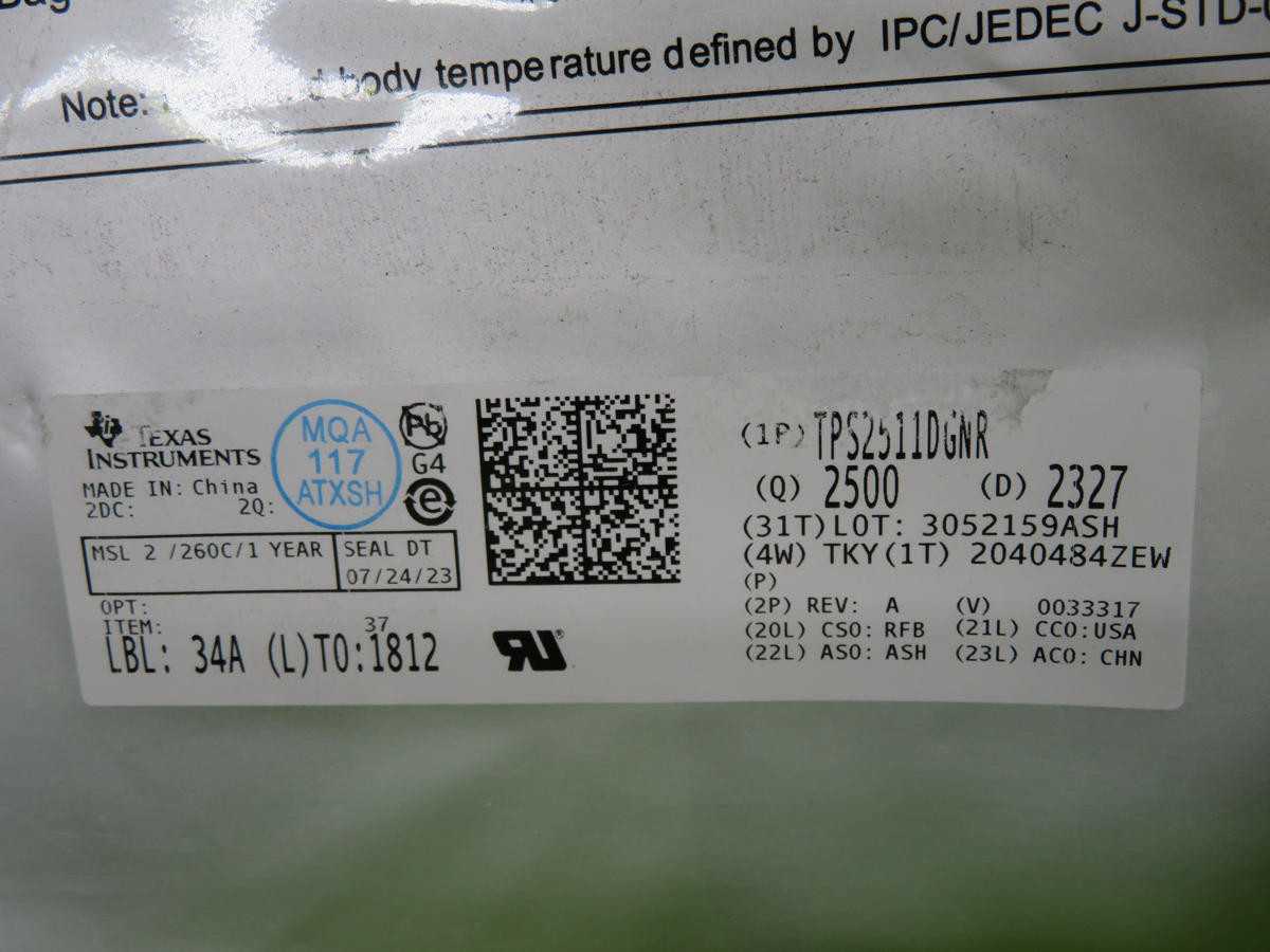 LOT OF 2500 TEXAS INSTRUMENTS TPS2511DGNR IC USB PWR SW/CTRLR CHRG 8MSOP T217101 - VOLTAGE TESTER