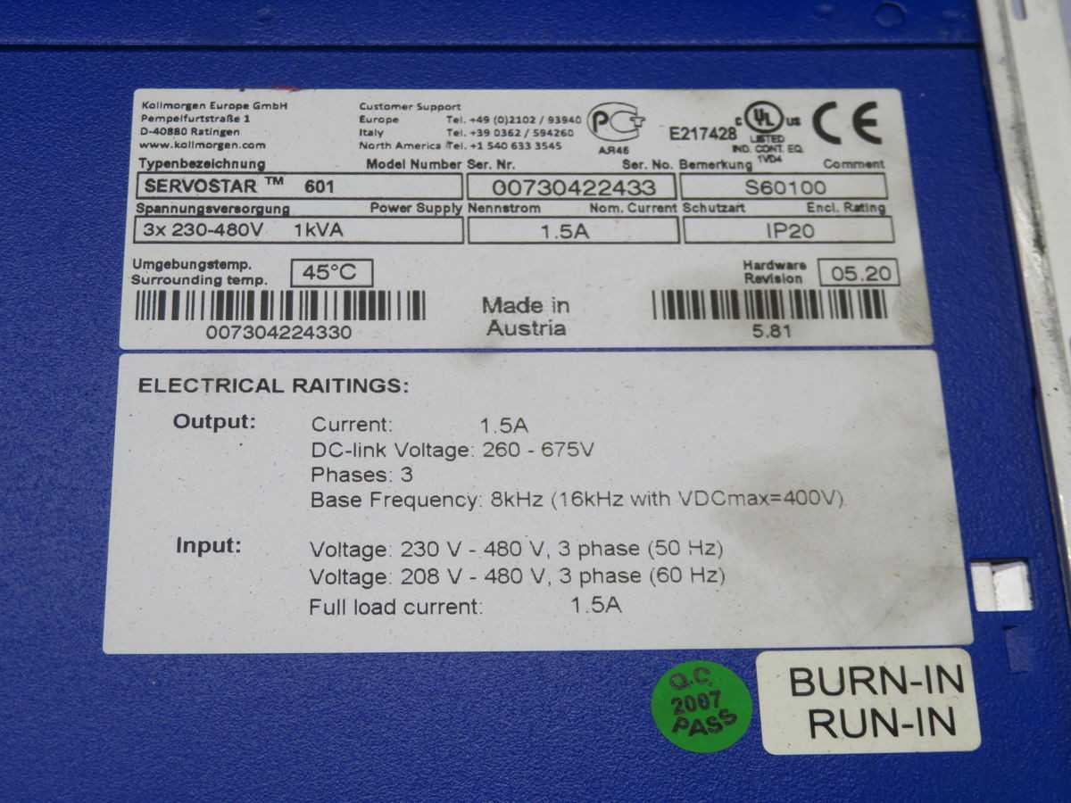 SERVOSTAR 601 SERVO DRIVE T249636 - SERVO