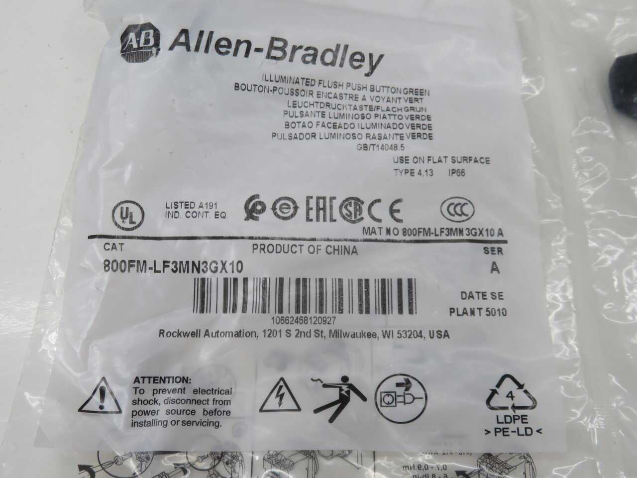 Lot Of 10 Allen Bradley 800FM-LF3MN3GX10 Push Button Switches T271136 - TERMINAL BLOCKS