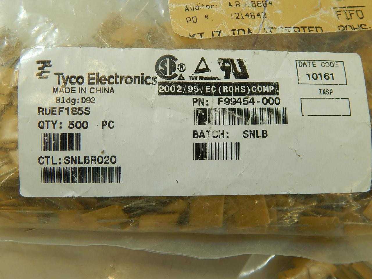 LOT OF 1500 TYCO ELECTRONICS F99454-000 RUEF185S RESETTABLE FUSE PPTC 1.85A 30V 100A IMAX T94886 - FUSES