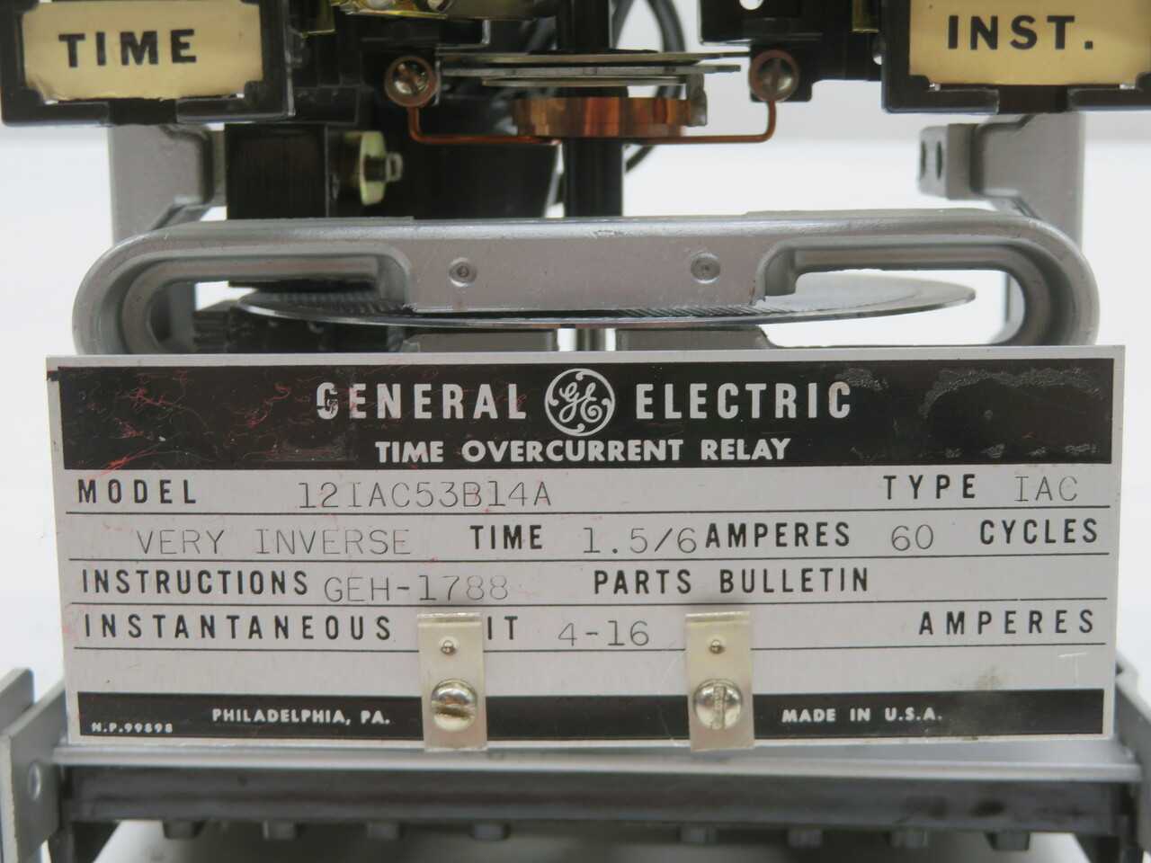 GE 12IAC53B14A TIME OVERCURRENT RELAY T211677 - ELECTRICAL COMPONENTS
