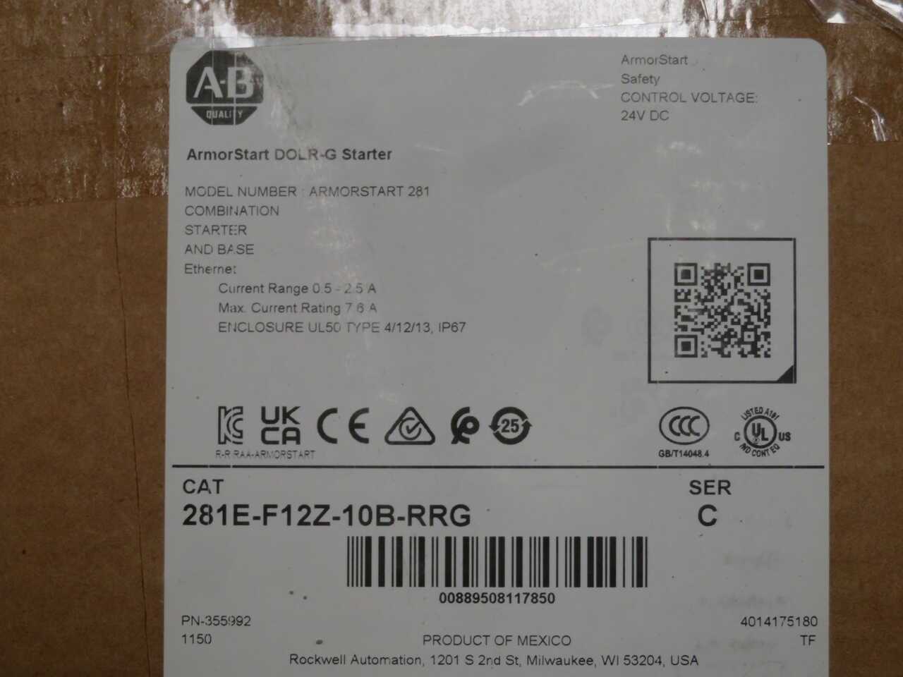 ALLEN BRADLEY 281E-F12Z-10B-RRG ETHERNET/IP REVERSING / DIRECT-ON-LINE (DOLR-G) STARTER - MOTOR DRIVES
