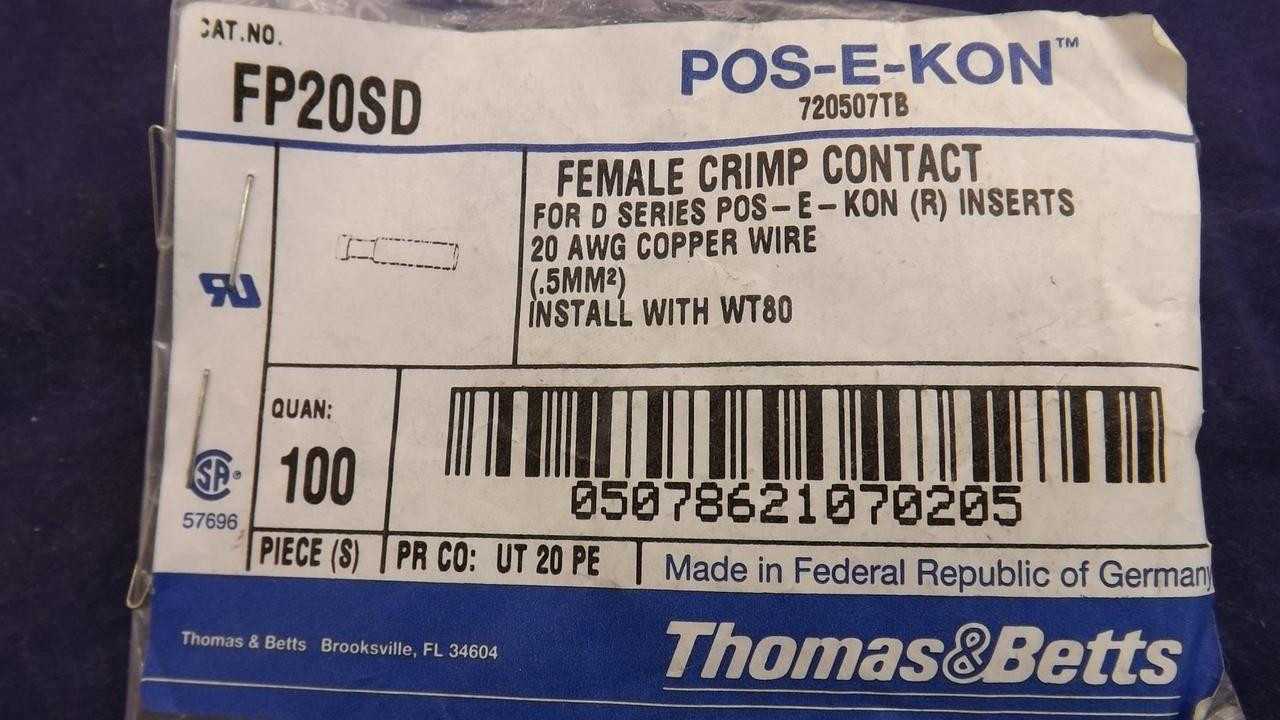 LOT OF 500 THOMAS & BETTS FP20SD FEMALE CRIMP CONTACTS T22110 - CONTACTORS