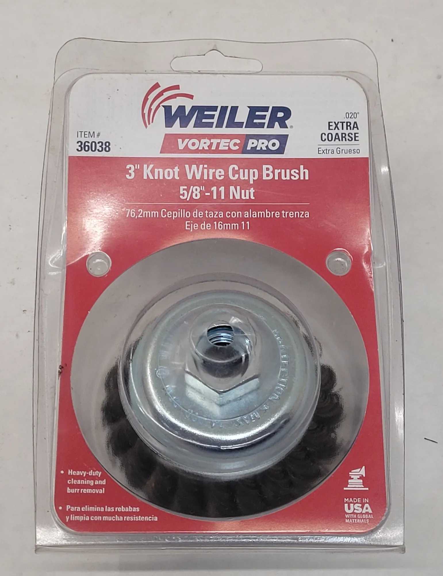 Weiler Vortec Pro 3" Knot Wire Cup Brush - Heavy Duty Cleaning Tool - MACHINING ACCESSORIES & TOOLING