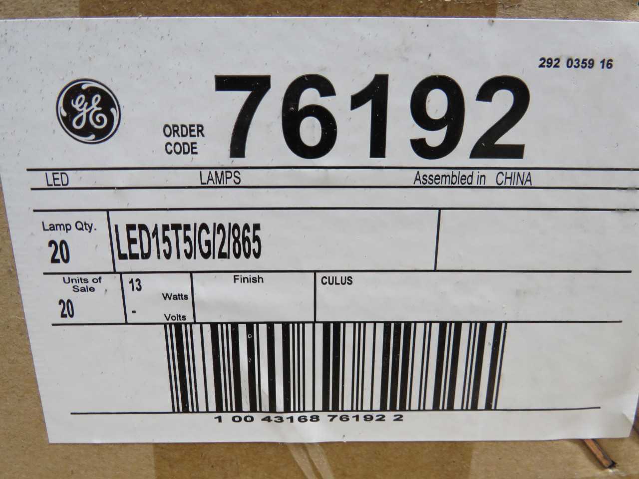 LOT OF 960 GE 76192 LED15T5/G/2/865
T5 13 WATT LED STRAIGHT TUBE 24 INCH MINIATURE BI-PIN (G5) 6500 - LIGHTING