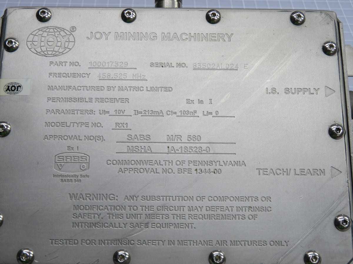 JOY 100017329 RX1 PERMISSIBLE RECEIVER T239126 - AUTOMATION & CONTROLS