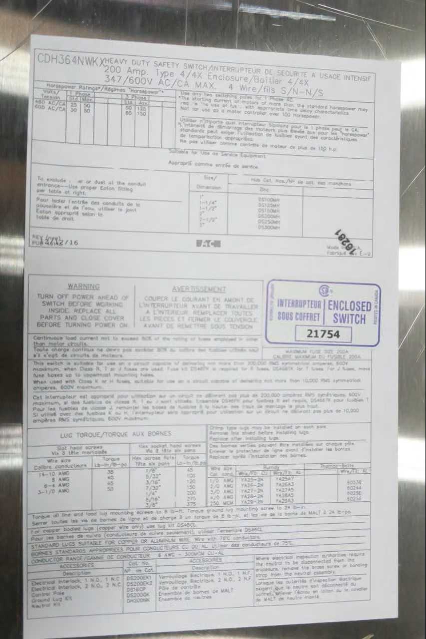 SKU 1787584 - LOT OF 1 EATON CDH364NWKX 3P 200A AMP 347/600V-AC 250V-DC FUSIBLE DISCONNECT SWITCH - DISCONNECT SWITCHES
