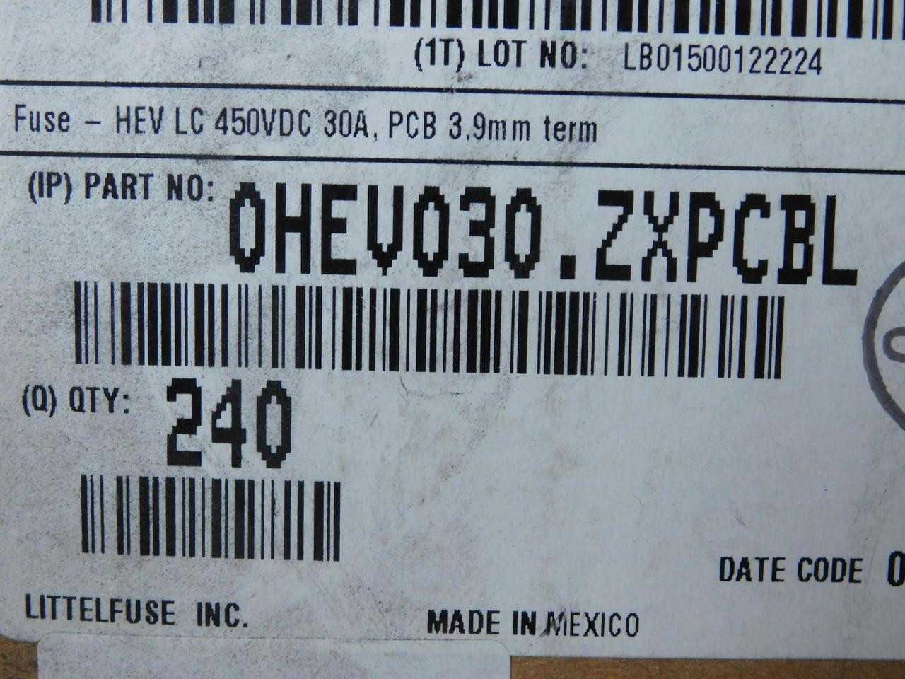 LOT OF 240 LITTLEFUSE OHEV030.ZXPCBL LOW CURRENT HEV FUSE T132639 - FUSES