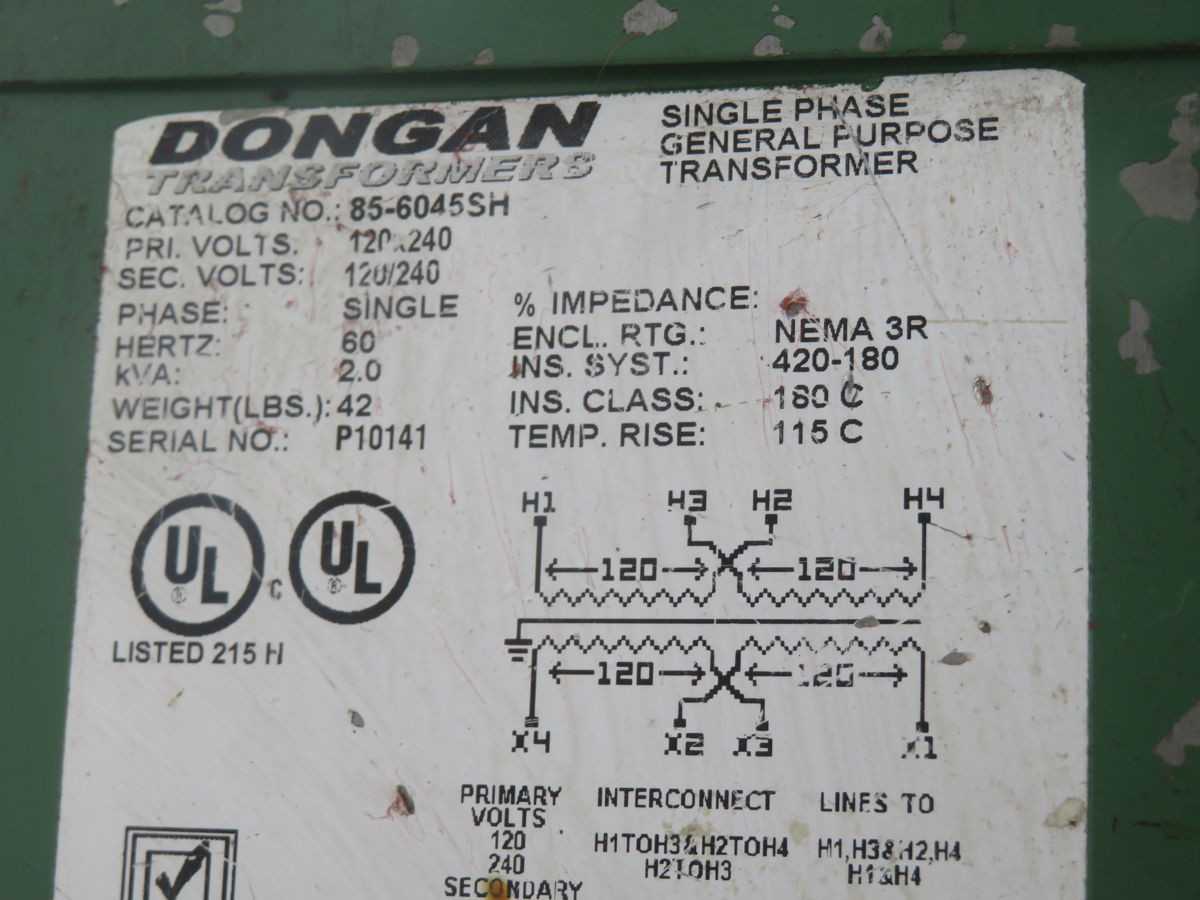 DONGAN 85-6045SH SINGLE PHASE GENERAL PURPOSE TRANSFORMER T246288 - INDUSTRIAL PARTS