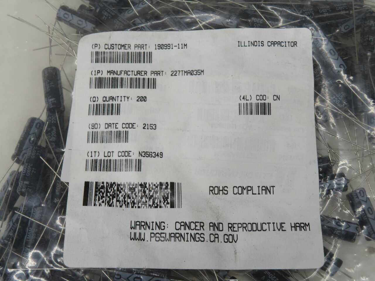 Lot Of 800 Illinois Capacitor 227TMA035M Electrolytic Capacitors - ELECTRICAL COMPONENTS