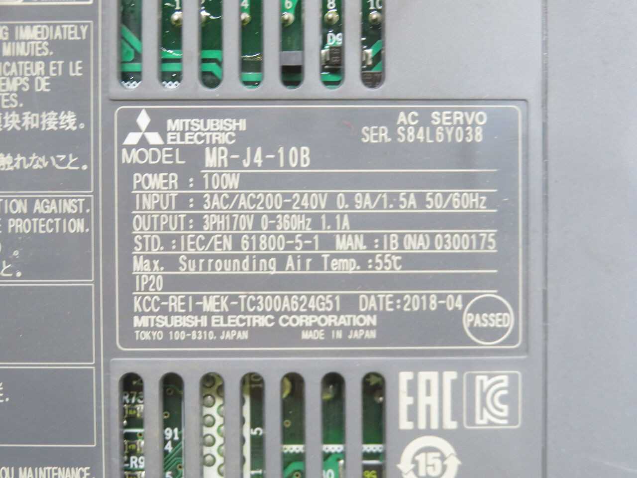 MITSUBISHI MR-J4-10B SERVO DRIVE T245297 - SERVO