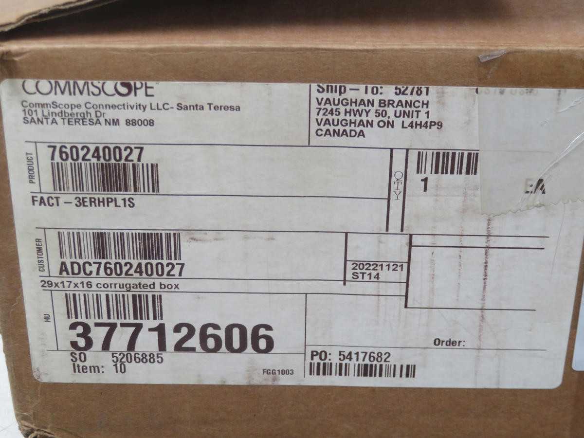 COMMSCOPE ACT-3ERHPL1S FIBER OPTIC PATCH/SPLICE PANEL T202400 - FIBER OPTIC CABLE