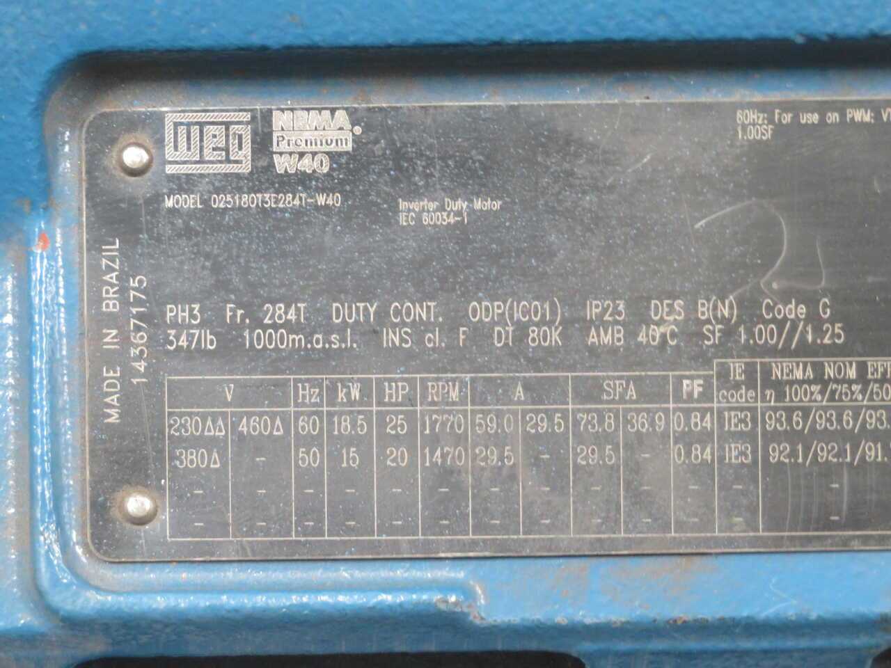 WEG 02518073E284T-W40 EFFICIENCY MOTOR T272312 - AC MOTOR