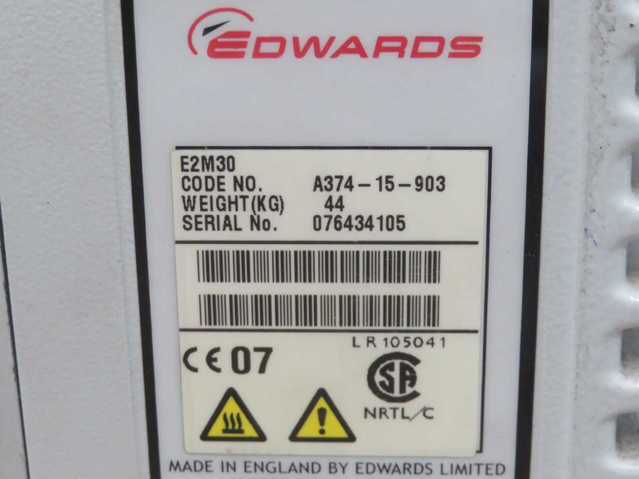 EDWARDS E2M30 A374-15-903 ROTARY VANE PUMP T271670 - VACUUM PUMP