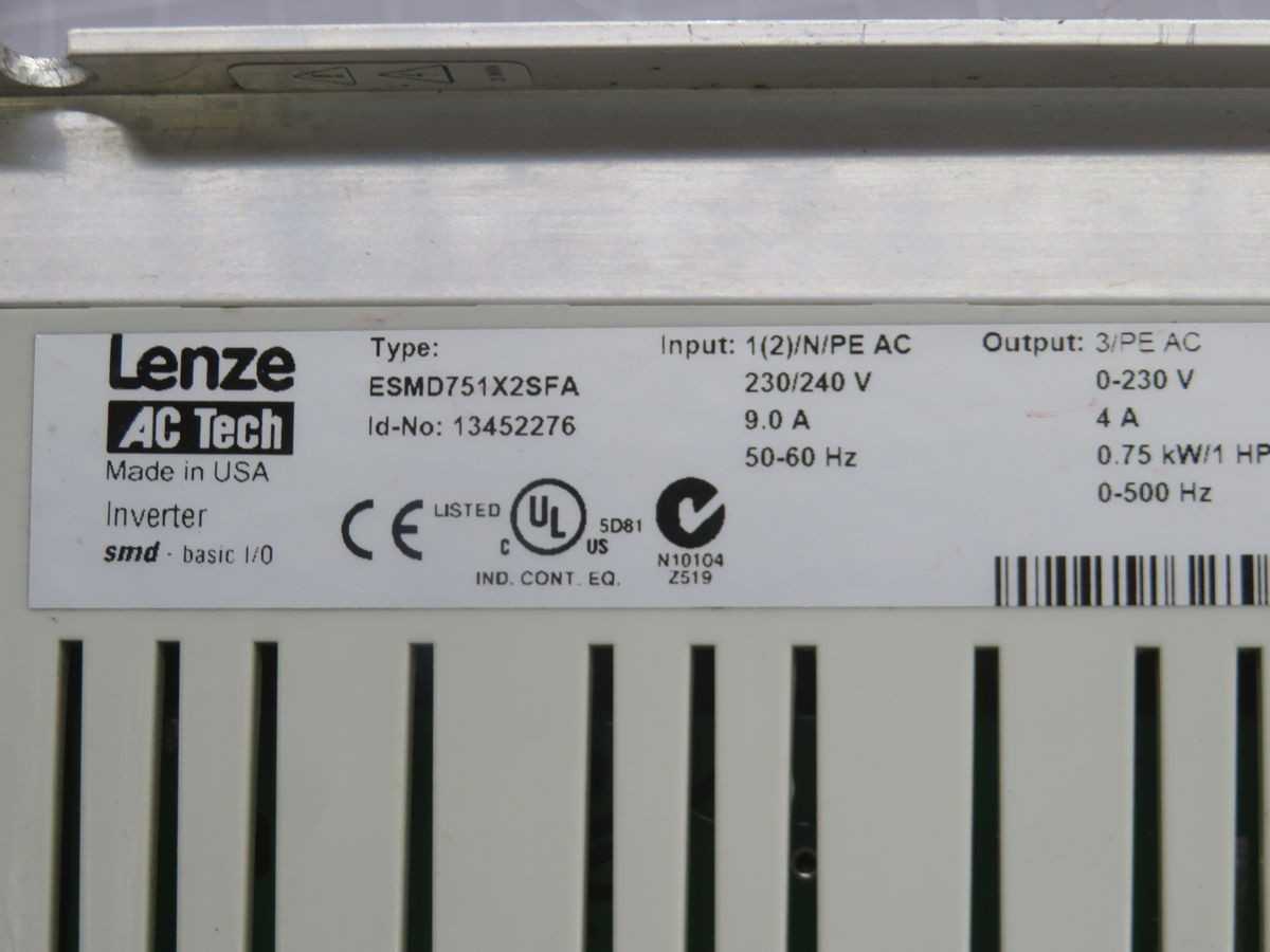 LENZE ESMD751X2SFA FREQUENCY INVERTER DRIVE T245883 - MOTOR DRIVES