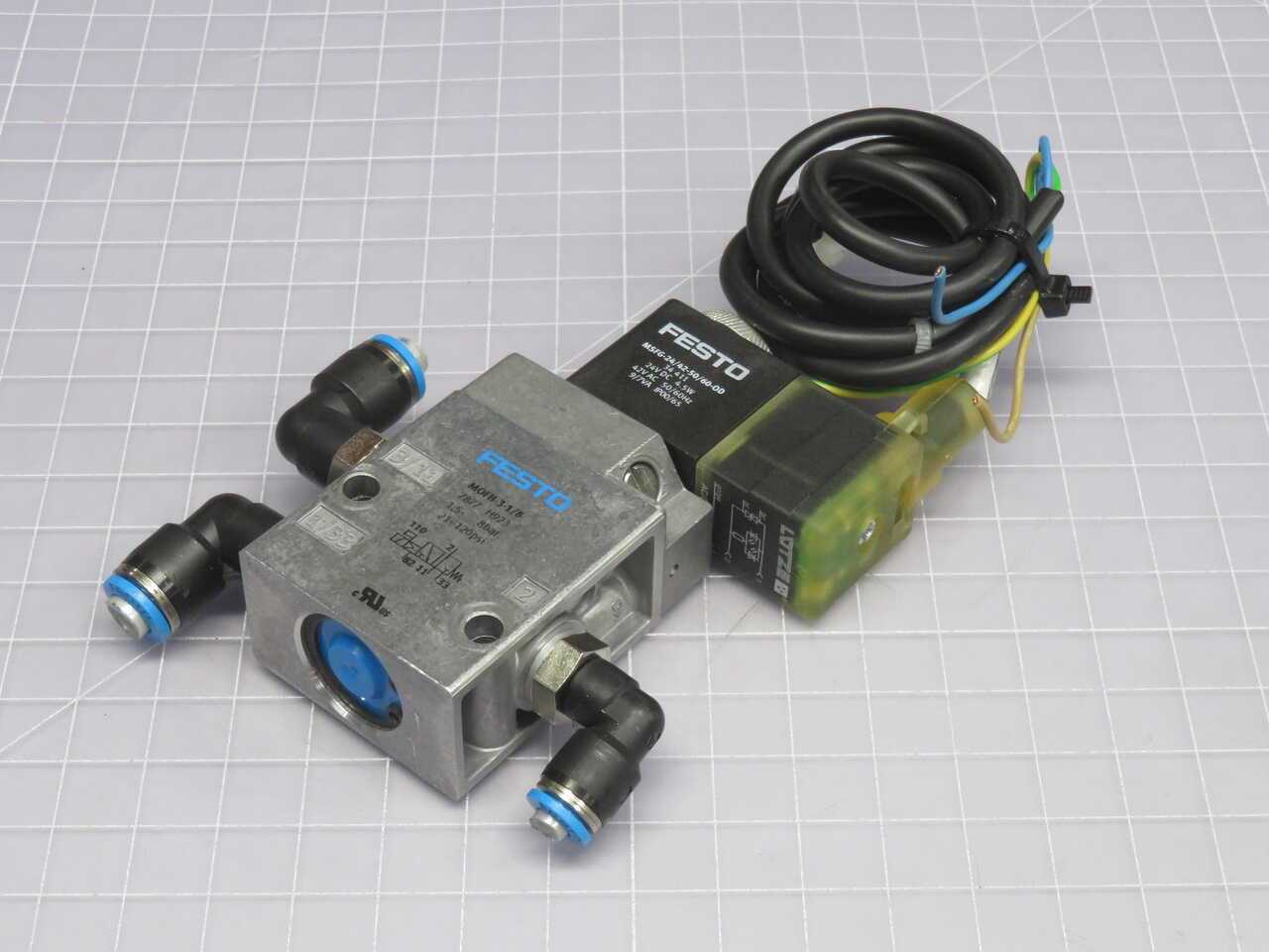 Lot Of 4 Festo M0FH-3-1/8 Pneumatic Solenoid Air Valves With 24VDC Solenoid Coil - SOLENOID VALVE