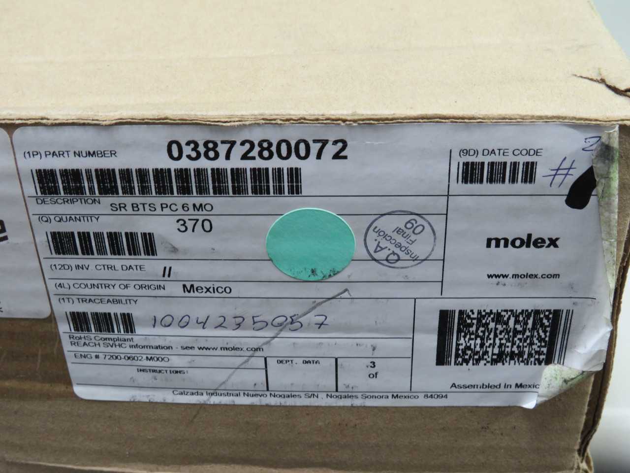 LOT OF 350 MOLEX 0387280072 SR BTS PC 6 MO TERMINAL BLOCKS T165317 - TERMINAL BLOCKS