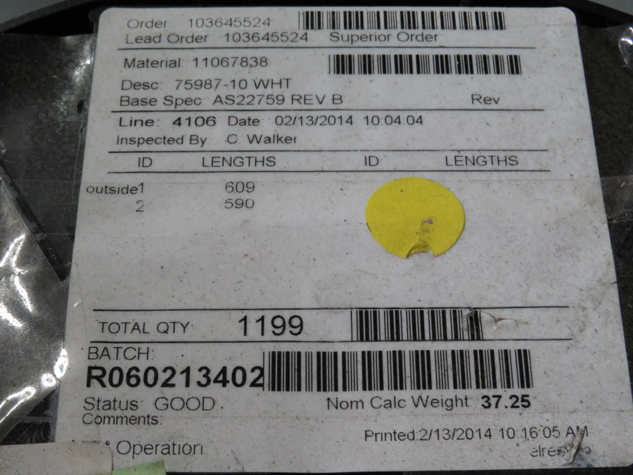 NEXANS M22759/87-10-9 75987-10 WHT MIL SPEC WIRE 1100 FT T190523 - ELECTRICAL WIRE