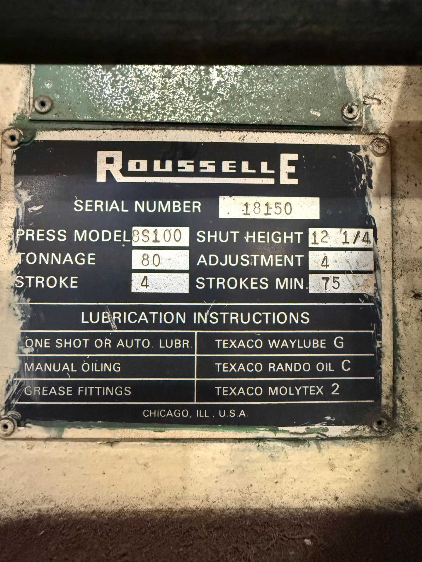 Rouselle 8S100 Mechanical Stamping Press - 80 Ton, 4" Stroke, 75 SPM - MECHANICAL STAMPING PRESSES