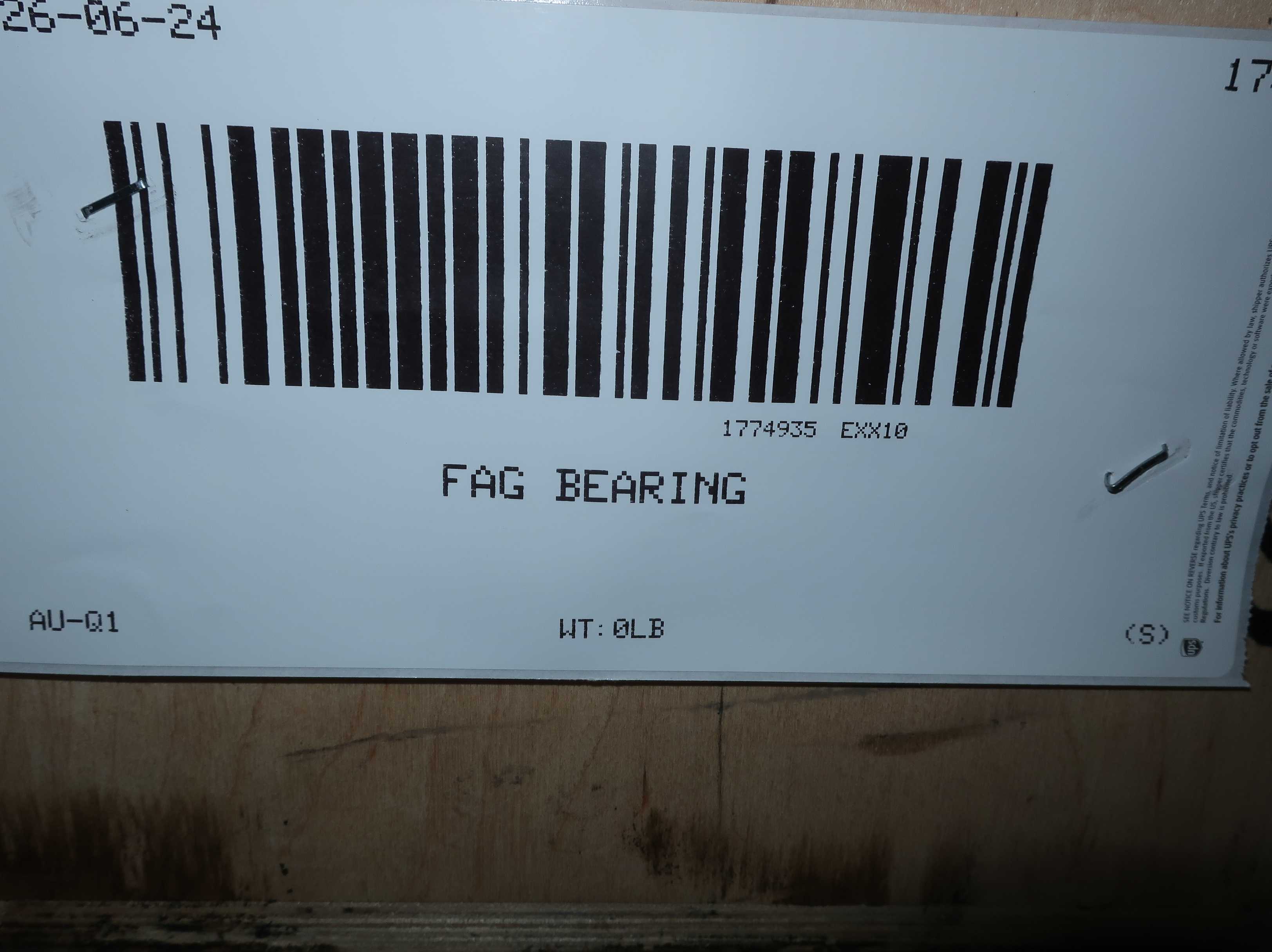 SKU 1774935 - FAG BEARING - BEARINGS