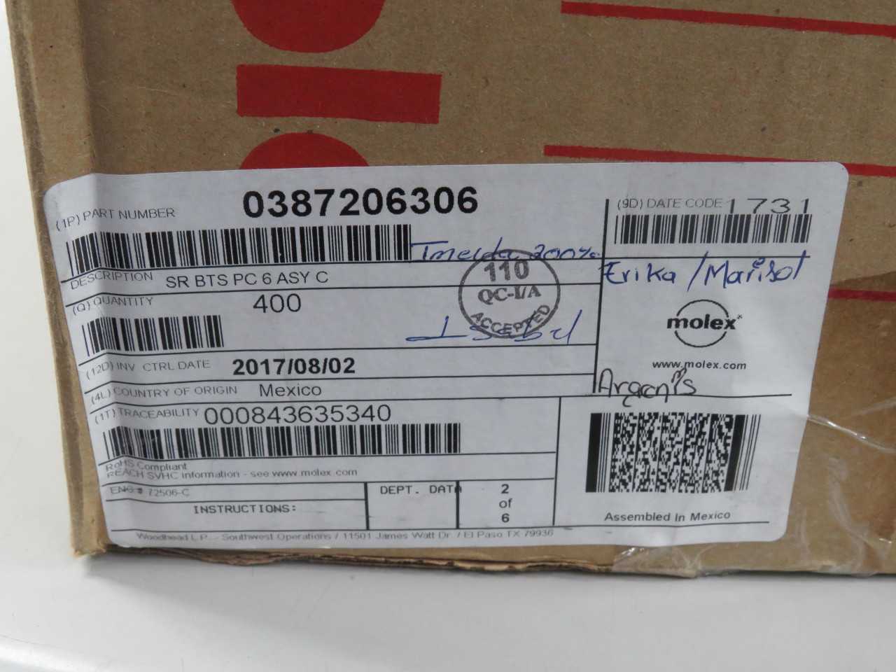 LOT OF 390 MOLEX 0387206306 CONN BARRIER STRIP 6CIRC 0.375"
T153081 - TERMINAL BLOCKS