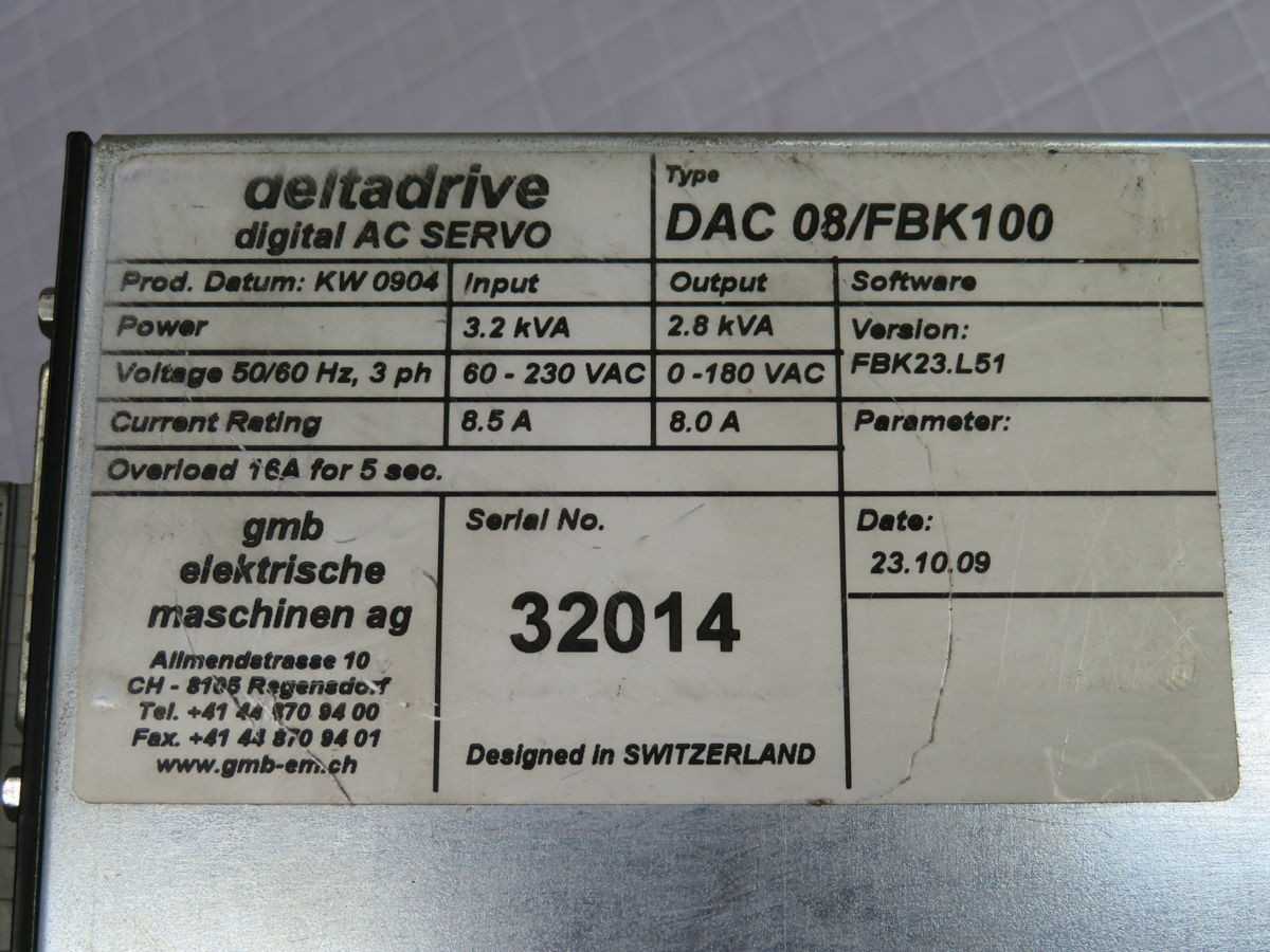 DELTADRIVE DAC08/FBK100 DIGITAL AC SERVO DRIVE T248289 - AC VFD DRIVES
