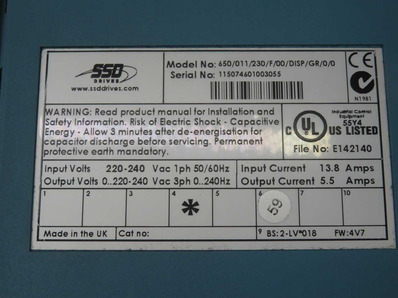 SSD DRIVES 650/011/230/F/00/DISP/GR/0/0 AC DRIVE T272388 - AC VFD DRIVES
