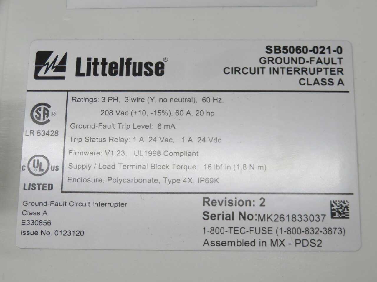 Littelfuse SB5060-021-0 E330856 Ground-Fault Circuit Interrupter - CIRCUIT BREAKERS