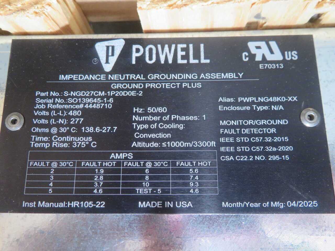 POWELL S-NGD27CM-1P20D0E-2 IMPEDANCE NEUTRAL GROUNDING ASSEMBLY T272034 - ELECTRICAL COMPONENTS