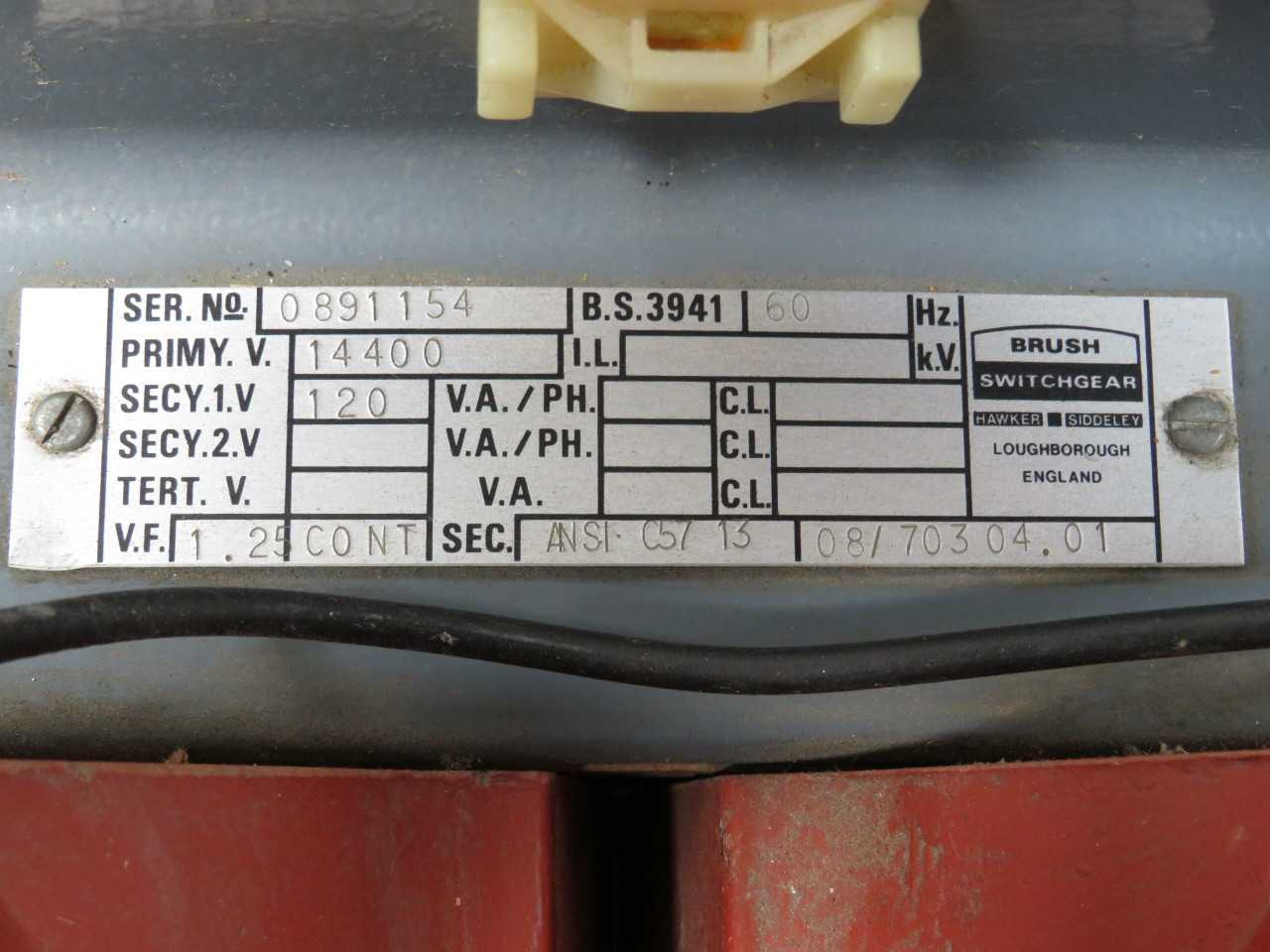 BRUSH SWITCHGEAR PRIMARY V 14400 SEC 1V 120 60HZ T186337 - SWITCHGEAR