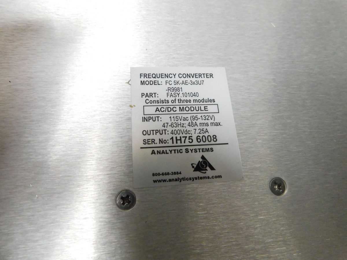 ANALYTIC SYSTEMS FC 5K-AE-3X3U7-R9981 AC/DC MODULE FREQUENCY CONVERTER 115VAC/400VDC M5056 - CONVERTERS