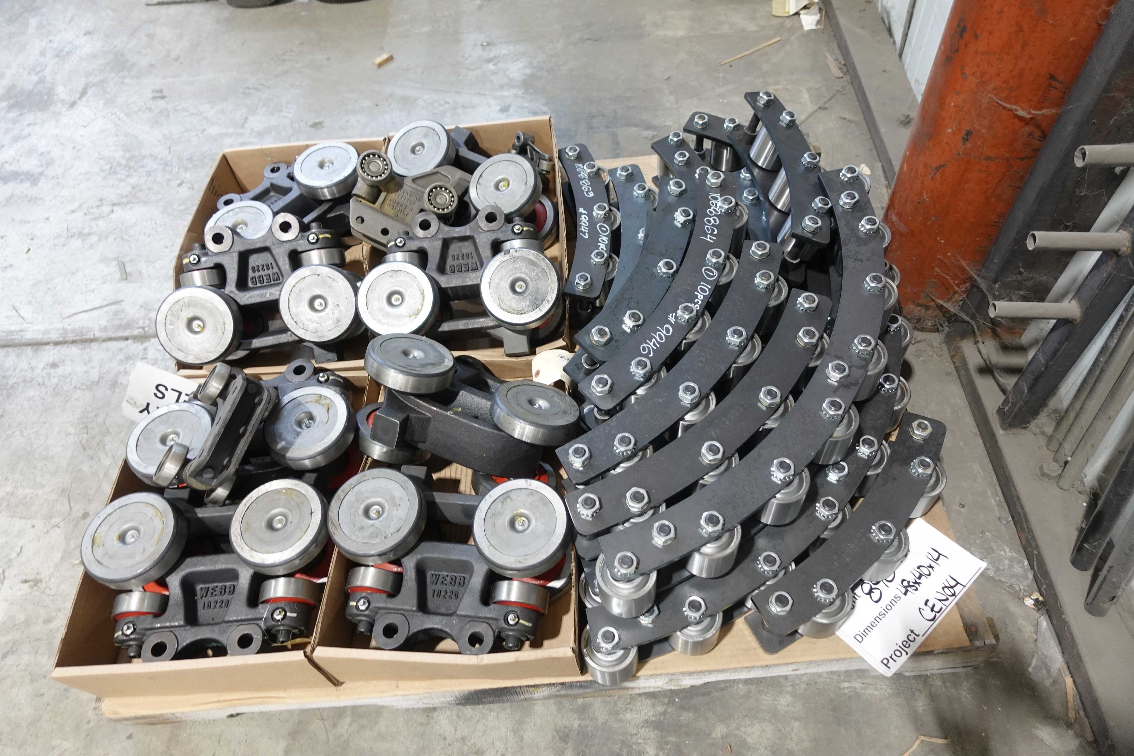 SKU 1775219 - PALLET OF ASSORTED TROLLEY AND CONVEYOR PARTS AND ACCESSORIES - CONVEYOR PARTS
