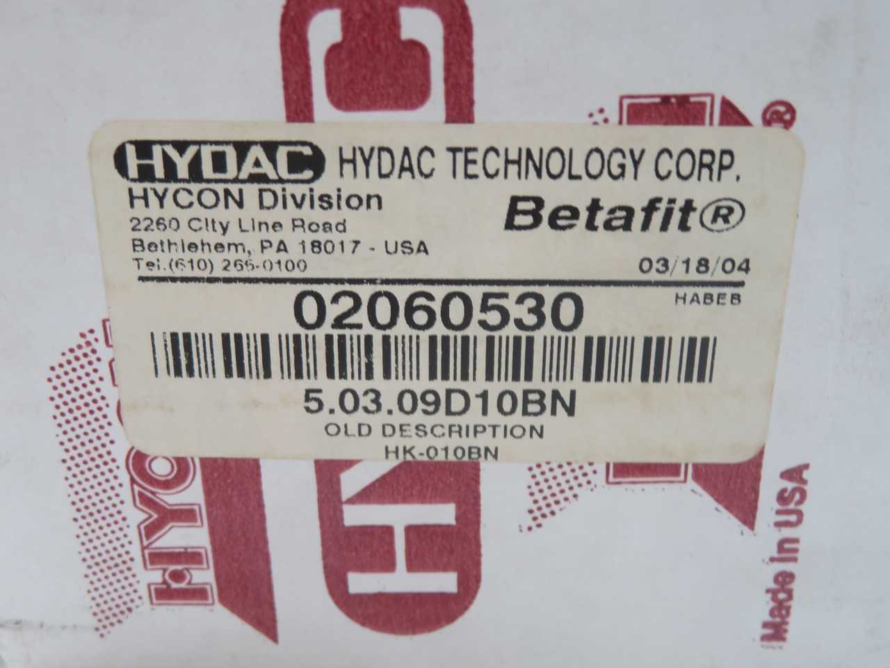 HYDAC 02060530 5.03.09D10BN PRESSURE FILTER T270001 - HYDRAULIC PARTS