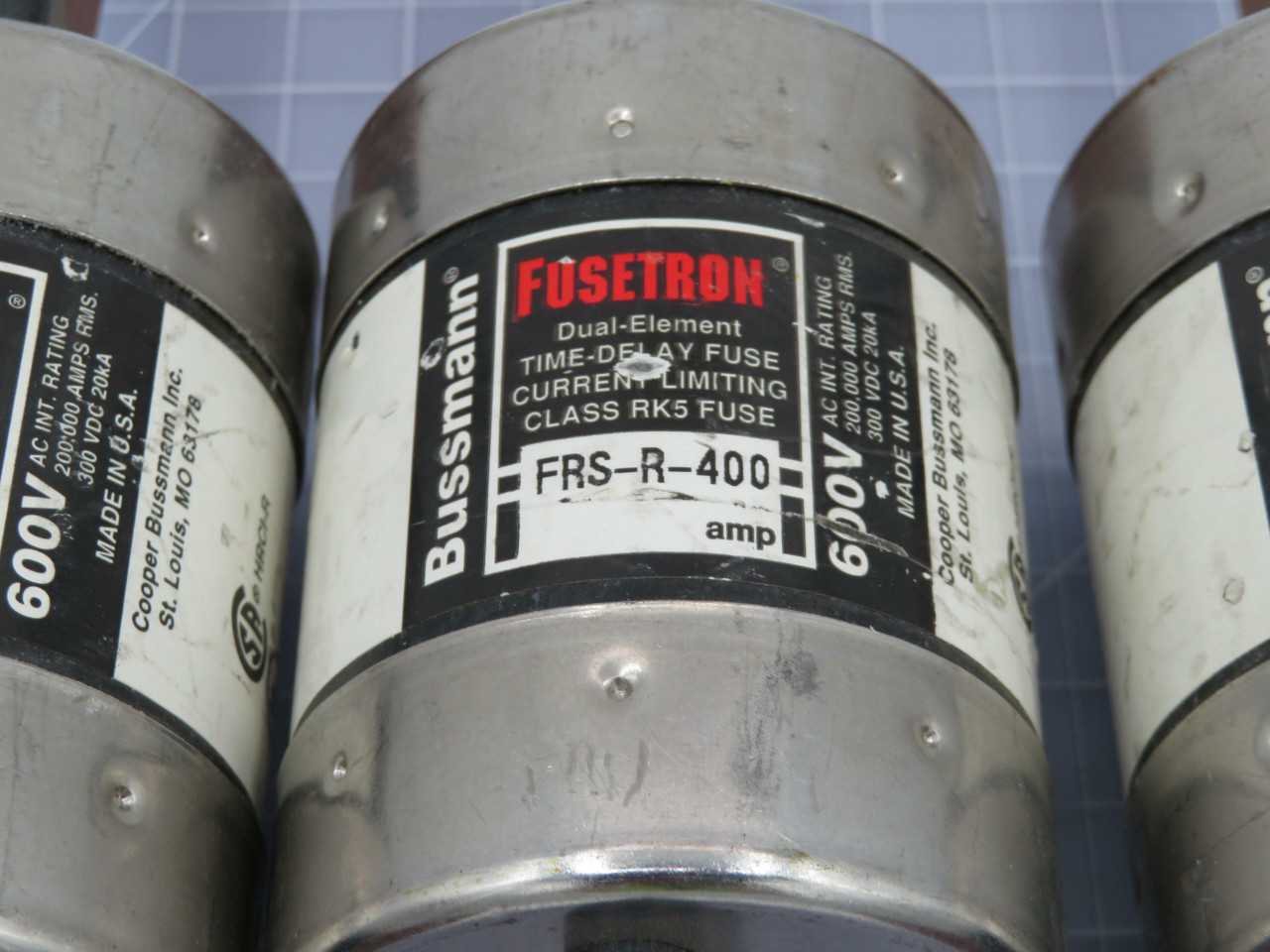 LOT OF 3 BUSSMAN FRS-R-400 TIME DELAY FUSE CLASS RK5 600 V 400 AMP T189822 - FUSES