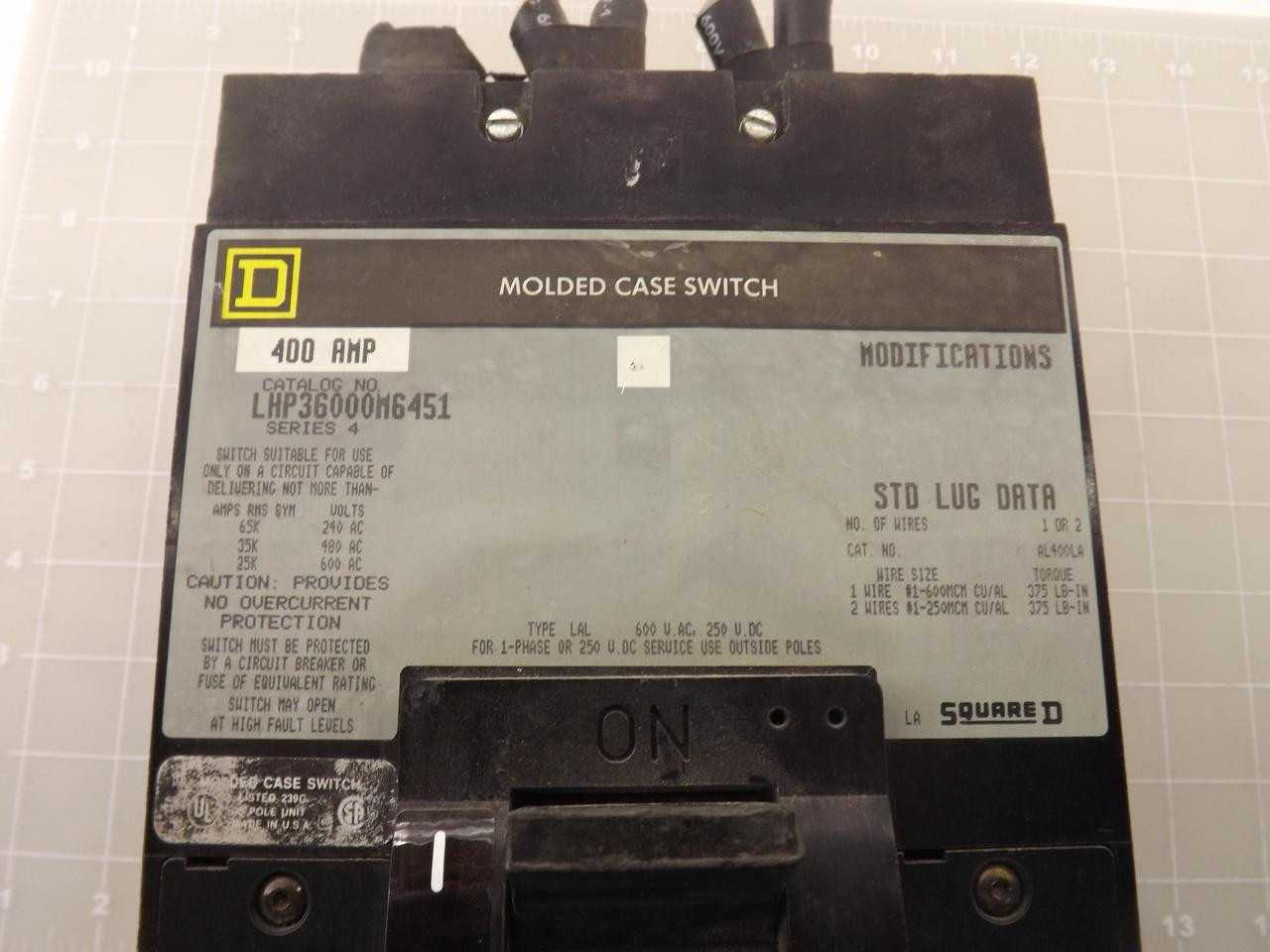 SQUARE D LHP36000M6451 CIRCUIT BREAKER MOLDED CASE SWITCH 400A 600V 3P HIGH INTER MCS - CIRCUIT BREAKERS