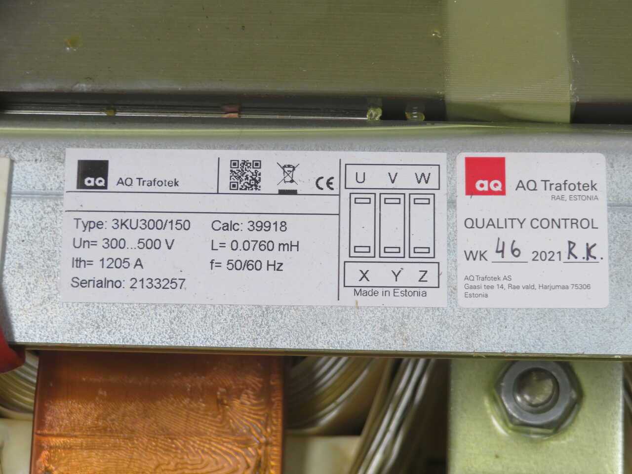 AQ TRAFOTEK 3KU300/150 3-PHASE AC LINE REACTOR/CHOKE TRANSFORMER - POWER TRANSFORMERS