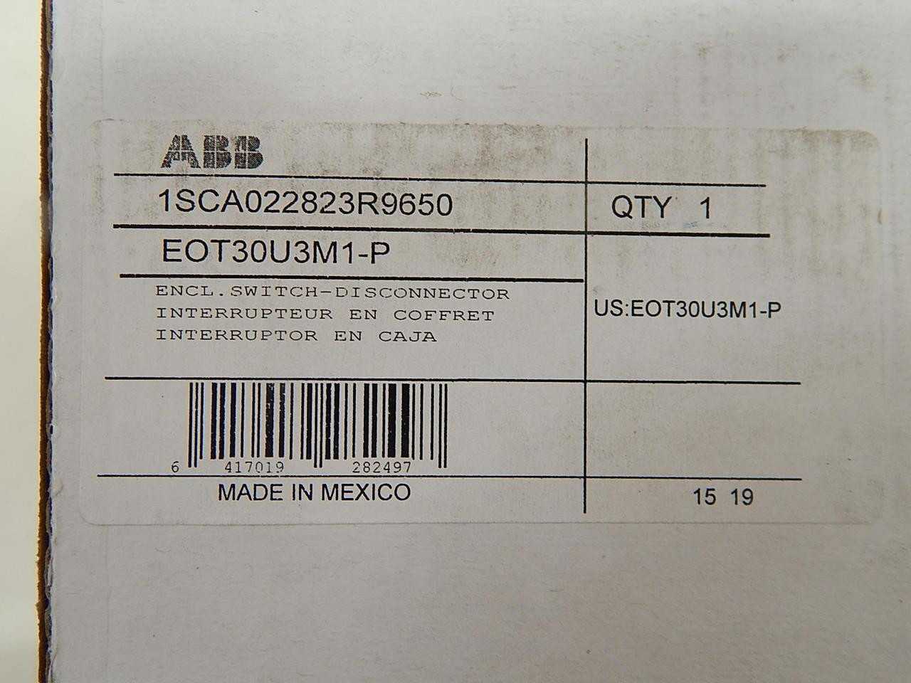 ABB ASEA BROWN BOVERI 1SCA022823R9650 EOT 30U3M1-P E314773 30 A DISCONNECT SWITCH T69742 - DISCONNECT SWITCHES