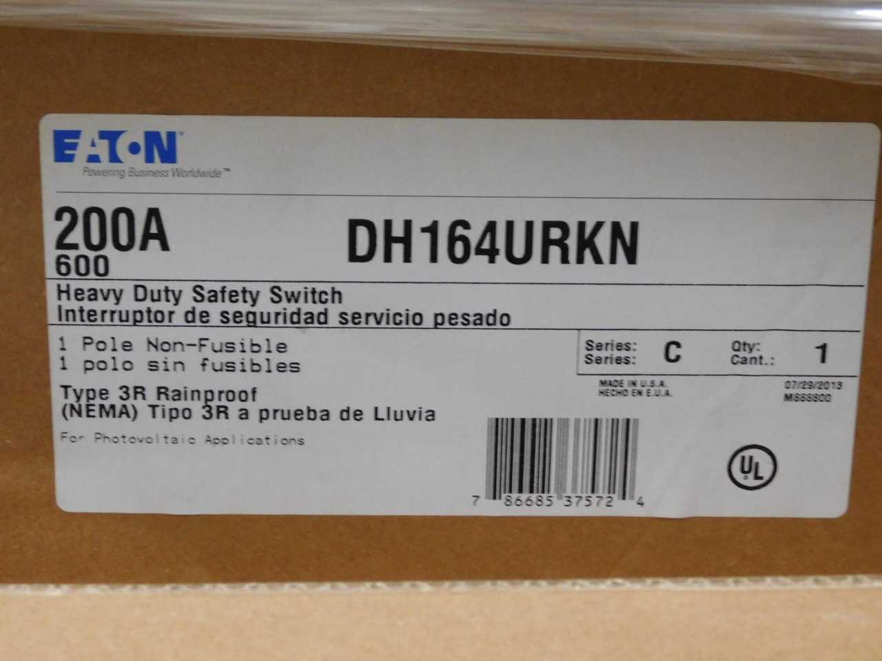 Eaton DH164URKN Heavy Duty Safety Switch 200 A T145166 - SWITCHES