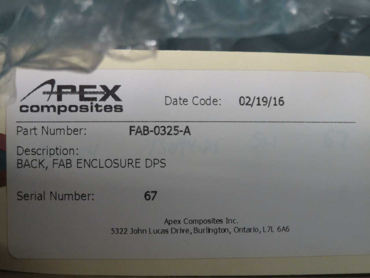 APEX FAB-0325-A BACK FAB ENCLOSURE DPS T185871 - ELECTRICAL ENCLOSURES