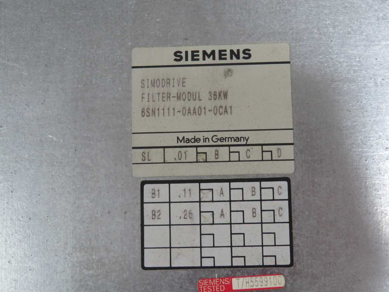 SIEMENS 6SN1111-0AA01-0CA1 SIMODRIVE FILTER MODULE T272368 - AC VFD DRIVES