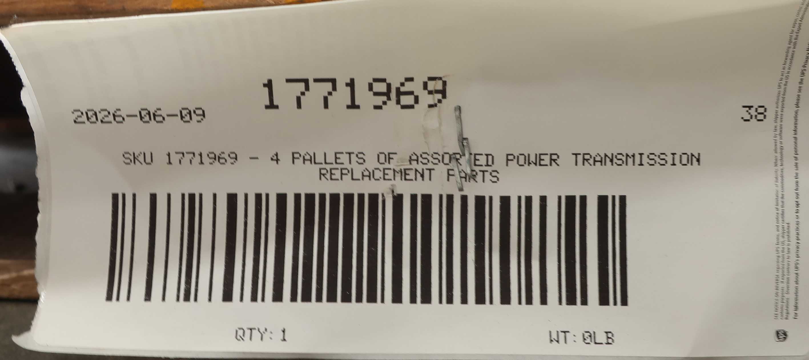 SKU 1771969 - 4 PALLETS OF ASSORTED POWER TRANSMISSION REPLACEMENT PARTS - POWER TRANSMISSION