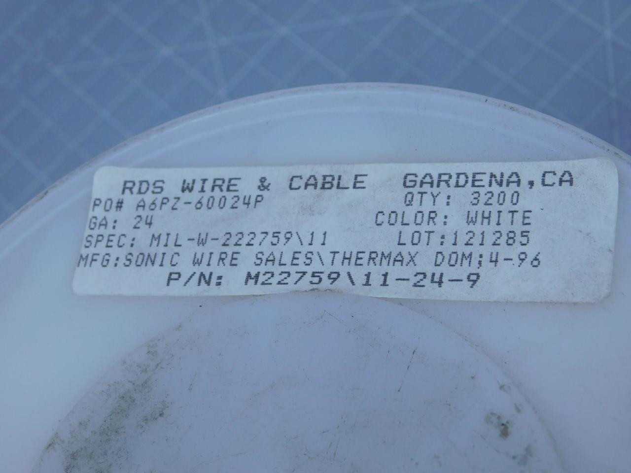 LOT OF 3200 FT SONIC WIRE SALES M22759/11-24-9 WHITE HOOK UP WIRE 24 AWG 600 V T131812 - ELECTRICAL WIRE
