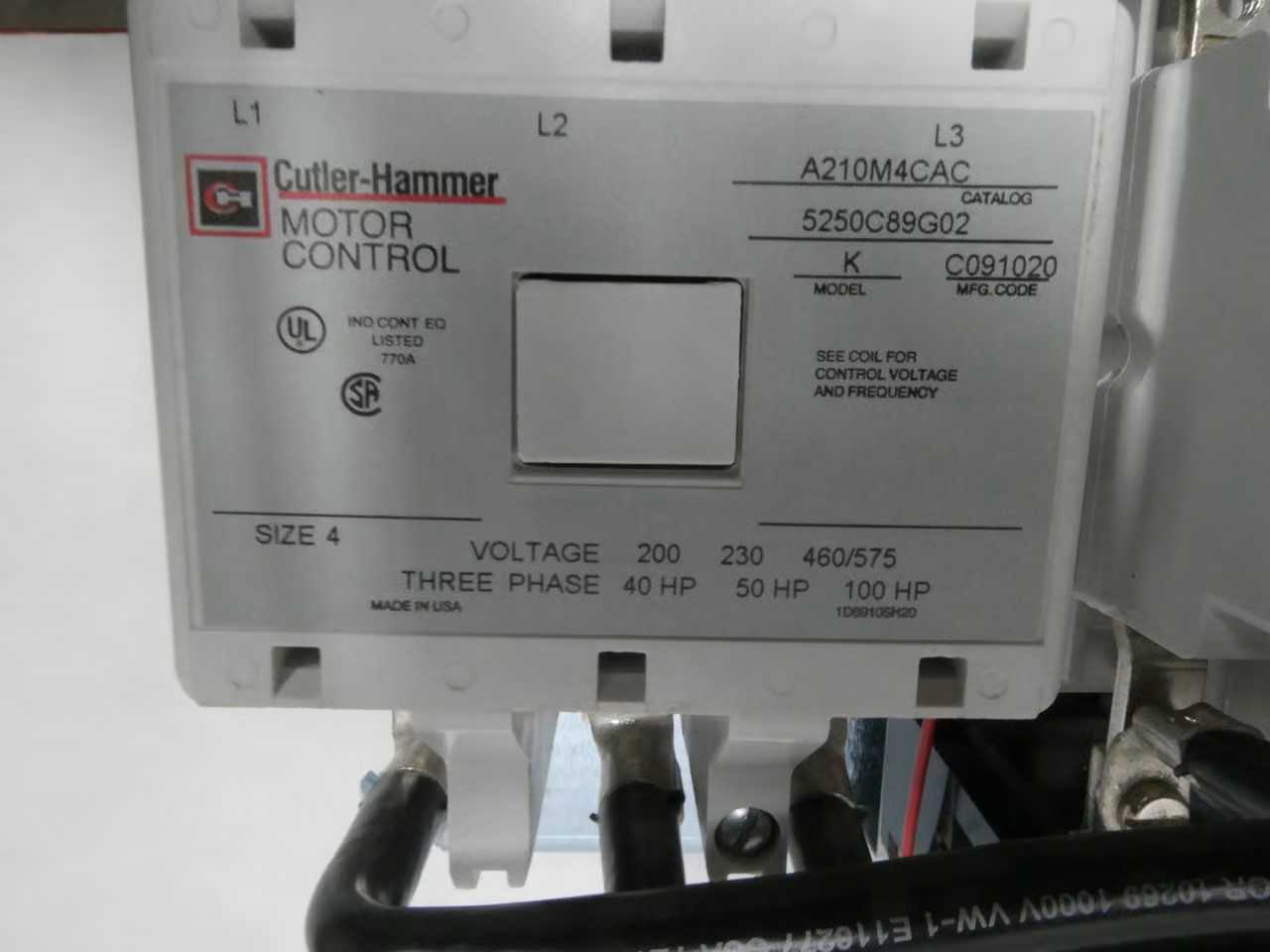 SKU 1787553 - LOT OF 1 CUTLER HAMMER A210M4CAC 120V-AC 100HP SIZE 4 REVERSING STARTER - MOTOR STARTERS