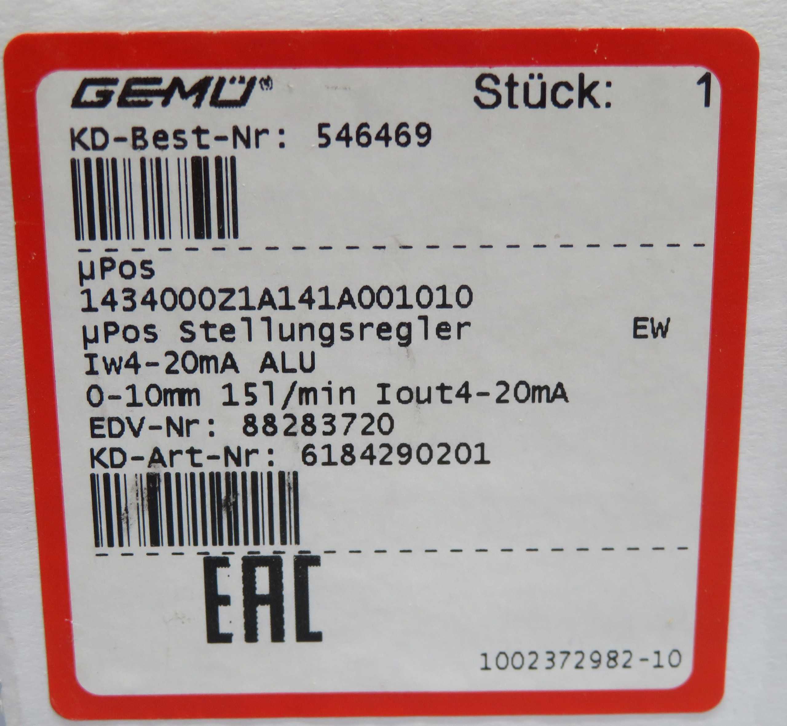 GEMU 1434000Z1A141A001010 Upos Electro-Pneumatic Positioner - ELECTRO-PNEUMATIC VALVE POSITIONER