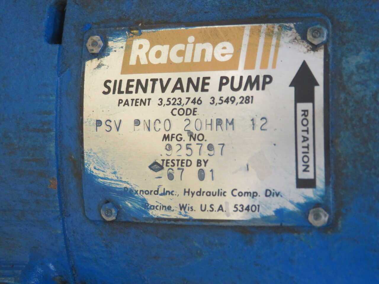RACINE PSV PNCO 20HRM 12 VARIABLE VOLUME VANE PUMP T270969 - HYDRAULIC VANE PUMP