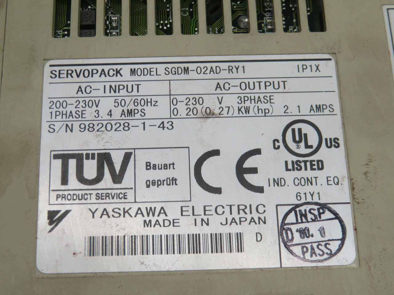 YASKAWA SGDM-02AD-RY1 SERVOPACK DRIVE T245586 - SERVO
