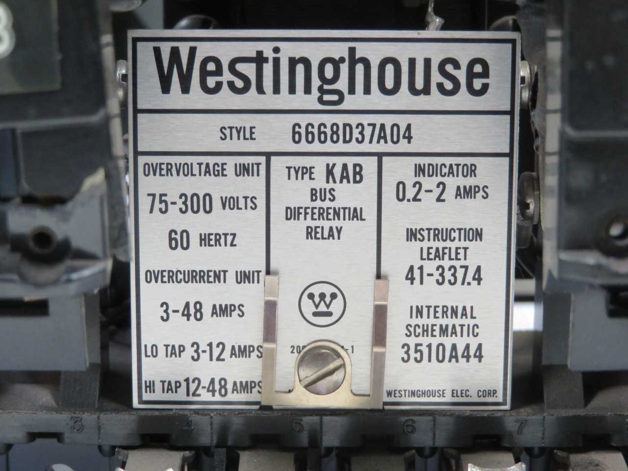 WESTINGHOUSE 6668D37A04 TYPE KAB BUS DIFFERENTIAL RELAY T186527 - PROTECTION RELAY